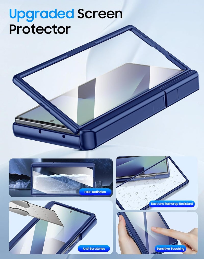 BSNRM for Samsung Galaxy Z Fold 7 Case with Card Holder RFID Blocking, Built in Slide Lens Cover & Hinge Protection & Kickstand & Screen Protector, Shockproof Wallet Case for Z Fold 7 (Sapphire Blue) - Image 5